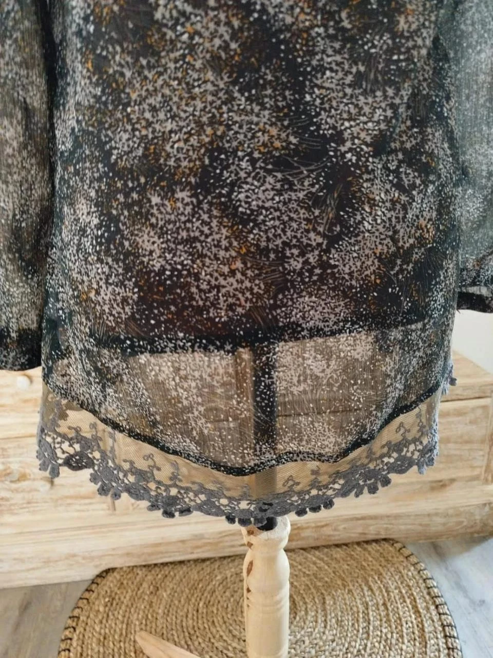 🖤 Black sheer blouse with abstract pattern Women's Size S / 36 – photo 3